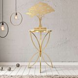 Tavolino da Salotto oro Trasparente Design con Farfalla Forma Rotondo 35x35x60h cm, Colore Ripiano Trasparente - Balesosa