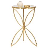 Tavolino da Salotto oro Trasparente Design con Farfalla Forma Rotondo 35x35x60h cm, Colore Ripiano Trasparente - Balesosa