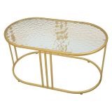 Tavolino da Salotto oro Trasparente Forma Ovale Colore Ripiano Trasparente 90x50x45h cm, Materiale Struttura in Vetro - Fadali