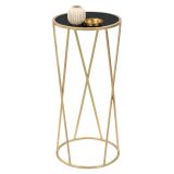 Tavolino da Salotto oro Trasparente Portatelefono Forma Rotondo 35x35x75h cm, Colore Ripiano Trasparente - Alofi