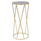 Tavolino da Salotto oro Trasparente Portatelefono Forma Rotondo 35x35x75h cm, Colore Ripiano Trasparente - Alofi
