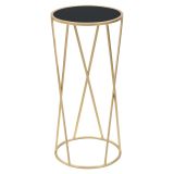 Tavolino da Salotto oro Trasparente Portatelefono Forma Rotondo 35x35x75h cm, Colore Ripiano Trasparente - Alofi