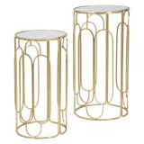 Tavolino da Salotto oro Trasparente set da 2 Forma Rotondo 37x37x70h cm, Colore Ripiano Trasparente - Kuldig