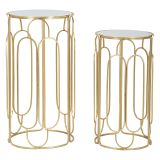 Tavolino da Salotto oro Trasparente set da 2 Forma Rotondo 37x37x70h cm, Colore Ripiano Trasparente - Kuldig