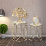 Tavolino da Salotto oro Trasparente set da 2 Forma Rotondo 42x42x53h cm, Colore Ripiano Trasparente - Gamalema