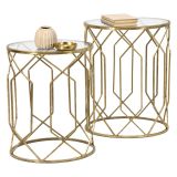 Tavolino da Salotto oro Trasparente set da 2 Forma Rotondo 42x42x53h cm, Colore Ripiano Trasparente - Gamalema