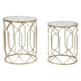 Tavolino da Salotto oro Trasparente set da 2 Forma Rotondo 42x42x53h cm, Colore Ripiano Trasparente - Gamalema