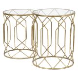 Tavolino da Salotto oro Trasparente set da 2 Forma Rotondo 42x42x53h cm, Colore Ripiano Trasparente - Gamalema