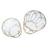 Tavolino da Salotto oro Trasparente set da 2 Forma Rotondo 42x42x53h cm, Colore Ripiano Trasparente - Gamalema