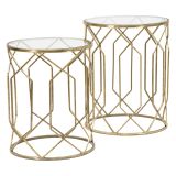 Tavolino da Salotto oro Trasparente set da 2 Forma Rotondo 42x42x53h cm, Colore Ripiano Trasparente - Gamalema