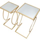 Tavolino da Salotto oro Trasparente set da 2 Modulabili Forma Quadrato 35x35x70h cm, Colore Ripiano Trasparente - Gane