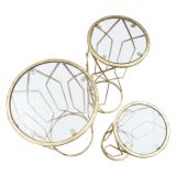 Tavolino da Salotto oro Trasparente set da 3 Portatelefono Forma Rotondo 32x32x71h cm, Colore Ripiano Trasparente - Gerald