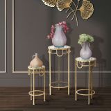 Tavolino da Salotto oro Trasparente set da 3 Portatelefono Forma Rotondo 33x33x70h cm, Colore Ripiano Trasparente - Gama