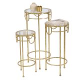 Tavolino da Salotto oro Trasparente set da 3 Portatelefono Forma Rotondo 33x33x70h cm, Colore Ripiano Trasparente - Gama