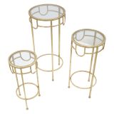 Tavolino da Salotto oro Trasparente set da 3 Portatelefono Forma Rotondo 33x33x70h cm, Colore Ripiano Trasparente - Gama