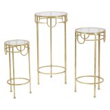 Tavolino da Salotto oro Trasparente set da 3 Portatelefono Forma Rotondo 33x33x70h cm, Colore Ripiano Trasparente - Gama