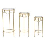 Tavolino da Salotto oro Trasparente set da 3 Portatelefono Forma Rotondo 33x33x70h cm, Colore Ripiano Trasparente - Gama
