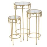 Tavolino da Salotto oro Trasparente set da 3 Portatelefono Forma Rotondo 33x33x70h cm, Colore Ripiano Trasparente - Gama