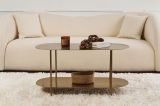 Tavolino da Salotto oro un Vano Effetto Lucido 100x45x51h cm, Forma Ovale - Verzate