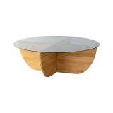 Tavolino da salotto Phoebe, Tavolo basso da soggiorno, Ripiano da caffè, Tavolino per divano, 90x90h30 cm, Rovere