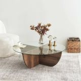 Tavolino da salotto Phoebe, Tavolo basso da soggiorno, Tavolino per divano, 90x90h30 cm, Noce