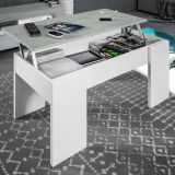 Tavolino da salotto rettangolare bianco e cemento 100x45x50h cm - Almas