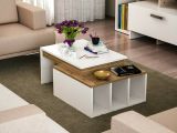 Tavolino da salotto rettangolare bianco e noce 90x60x37h cm - Virgile