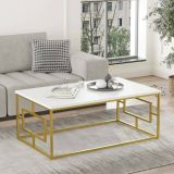 Tavolino da salotto rettangolare bianco e oro 100x60x40h cm - Franca
