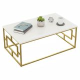 Tavolino da salotto rettangolare bianco e oro 100x60x40h cm - Franca