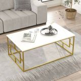 Tavolino da salotto rettangolare bianco e oro 100x60x40h cm - Franca