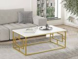 Tavolino da salotto rettangolare bianco e oro 100x60x40h cm - Franca