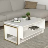 Tavolino da salotto rettangolare bianco e oro 106x60x40h cm - Gigliola