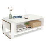 Tavolino da salotto rettangolare bianco e oro 106x60x40h cm - Gigliola