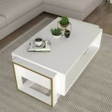 Tavolino da salotto rettangolare bianco e oro 106x60x40h cm - Gigliola