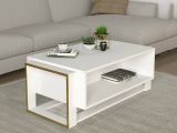 Tavolino da salotto rettangolare bianco e oro 106x60x40h cm - Gigliola