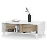 Tavolino da salotto rettangolare bianco lucido e rovere 100x38x68h cm - Parche