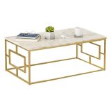 Tavolino da salotto rettangolare bianco marmo e oro 100x60x40h cm - Franca