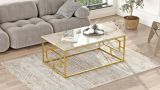 Tavolino da salotto rettangolare bianco marmo e oro 100x60x40h cm - Franca