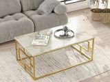 Tavolino da salotto rettangolare bianco marmo e oro 100x60x40h cm - Franca