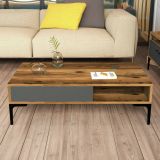 Tavolino da salotto rettangolare noce e antracite 105x60x32h cm - Gru