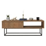 Tavolino da salotto rettangolare noce e nero 120x60x43h cm con scaffale scorrevole - Bard