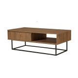 Tavolino da salotto rettangolare noce e nero 120x60x43h cm con scaffale scorrevole - Bard