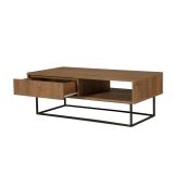 Tavolino da salotto rettangolare noce e nero 120x60x43h cm con scaffale scorrevole - Bard
