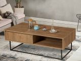 Tavolino da salotto rettangolare noce e nero 120x60x43h cm con scaffale scorrevole - Bard