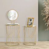 Tavolino da Salotto Trasparente oro set da 2 Forma Rotondo 38x38x55h cm, Colore Ripiano Trasparente - Fate