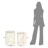 Tavolino da Salotto Trasparente oro set da 2 Forma Rotondo 38x38x55h cm, Colore Ripiano Trasparente - Fate