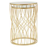 Tavolino da Salotto Trasparente oro set da 2 Forma Rotondo 38x38x55h cm, Colore Ripiano Trasparente - Fate