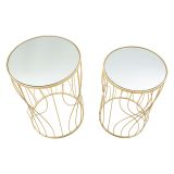 Tavolino da Salotto Trasparente oro set da 2 Forma Rotondo 38x38x55h cm, Colore Ripiano Trasparente - Fate
