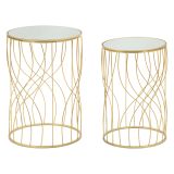 Tavolino da Salotto Trasparente oro set da 2 Forma Rotondo 38x38x55h cm, Colore Ripiano Trasparente - Fate