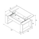Tavolino salotto rettangolare bianco 105x45x55h cm con piano elevabile - Aspra